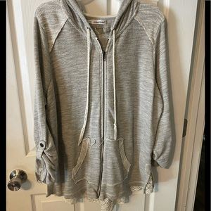 Zip up sweatshirt with distressing